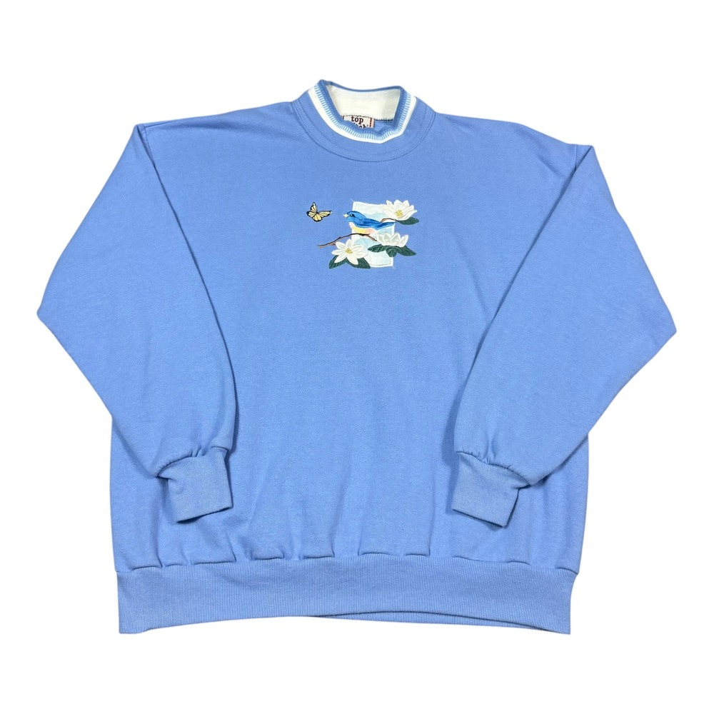 Vintage 90s Top Stitch Blue Bird Butterfly Nature Sweatshirt Women's XL FLAW